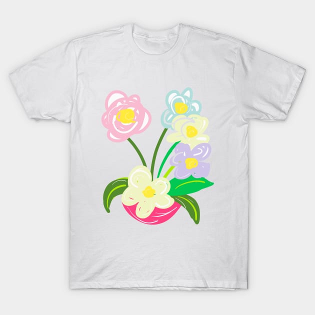 PASTEL FLOWER ARRANGEMENT IN RED BOWL T-Shirt by aroba